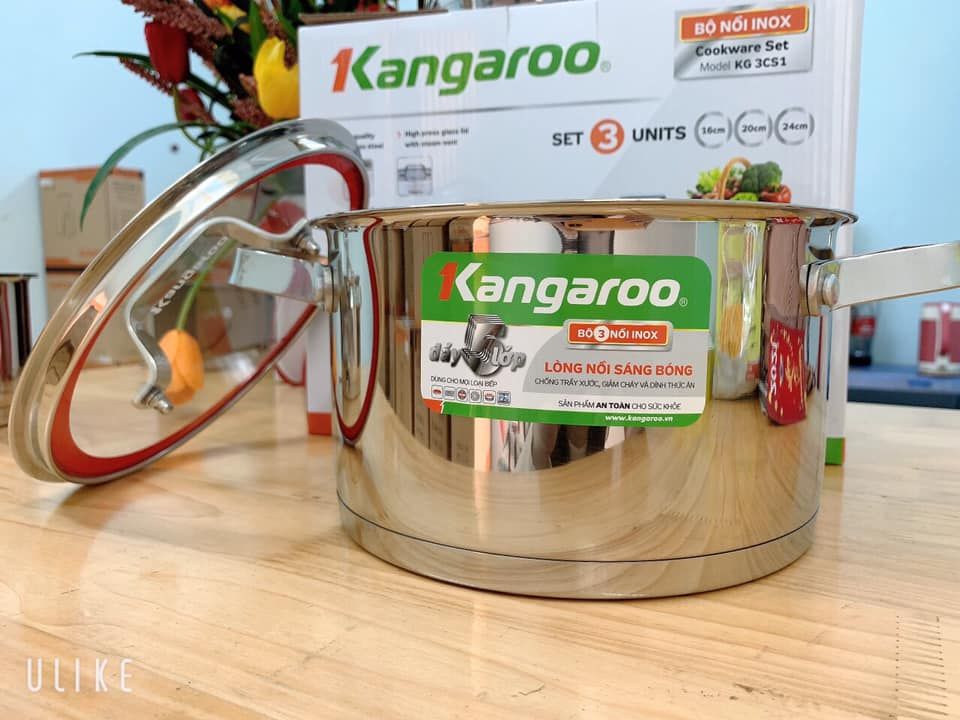 Bộ 3 nồi inox Kangaroo KG3CS1 (16,20,24 cm)