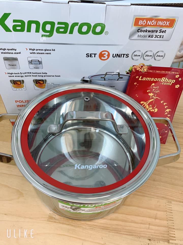 Bộ 3 nồi inox Kangaroo KG3CS1 (16,20,24 cm)