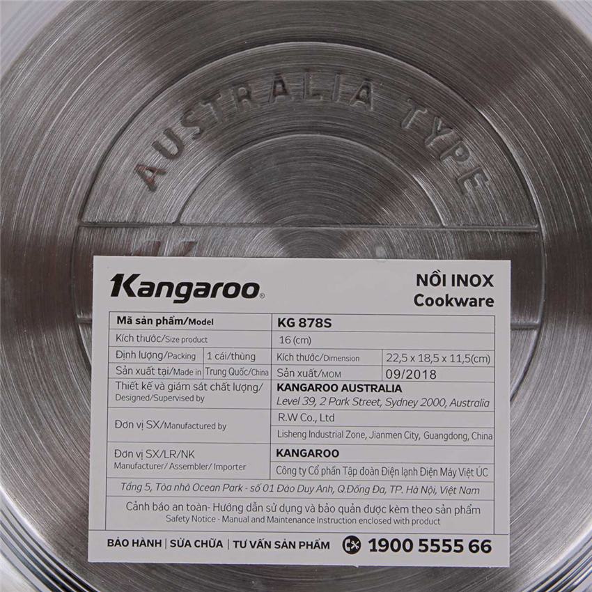 Nồi inox Kangaroo KG878S (Size 16cm)