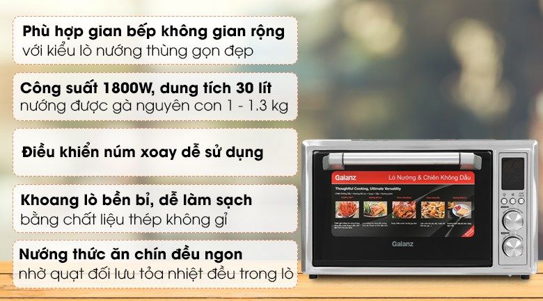 Lò Chiên Không Dầu & Nướng Đối Lưu Galanz KF1830ELQ-H12U (30 lít)