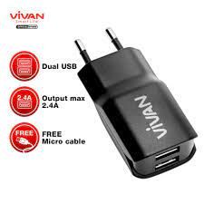 Cốc sạc VIVAN DD01 Củ Sạc 2 Cổng USB Thiết Kế Hình Khối 5V/2.4A (Màu Đen)