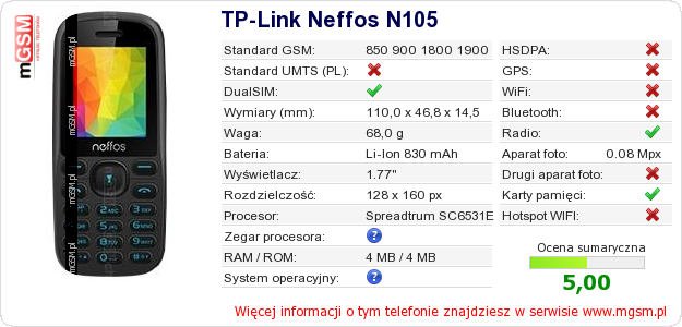 Điện thoại Neffos N105 (2 SIM)