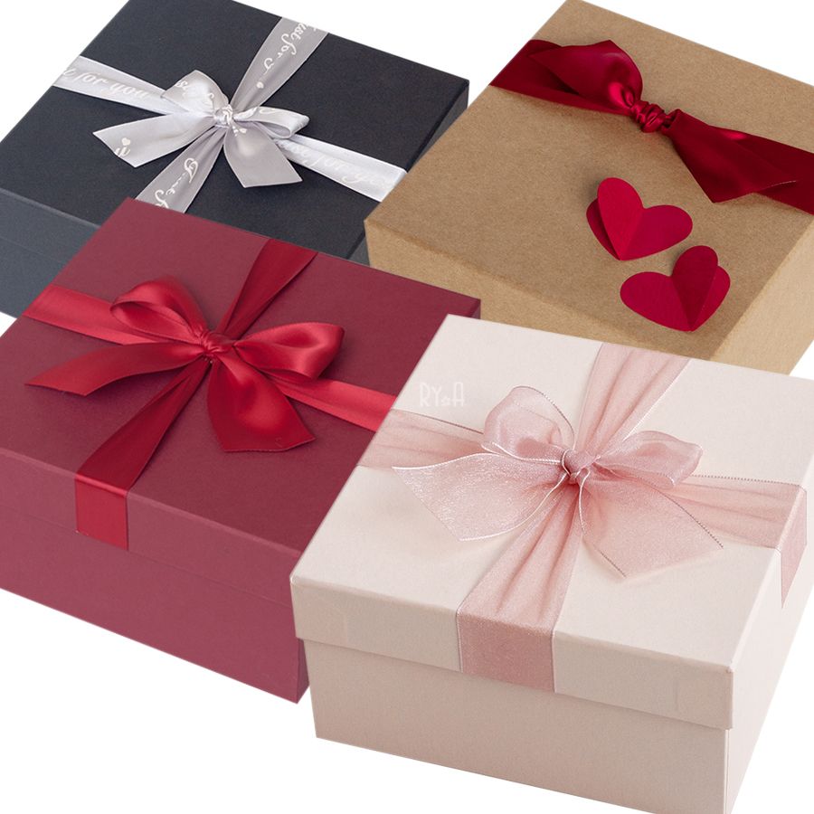  Hộp quà vuông đính nơ, hộp quà tặng sinh nhật, hộp quà tặng 8/3, Valentine (17.5x17.5x9cm) 