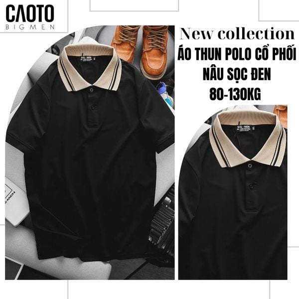  Áo Thun Polo Cổ Phối Nâu Sọc Đen Big Size 80-130 KG 