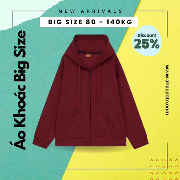  Áo Khoác Dây Kéo Đỏ Đô Big Size 80-140KG 