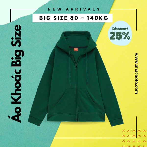  Áo Khoác Dây Kéo Xanh Lá Big Size 80-140KG 