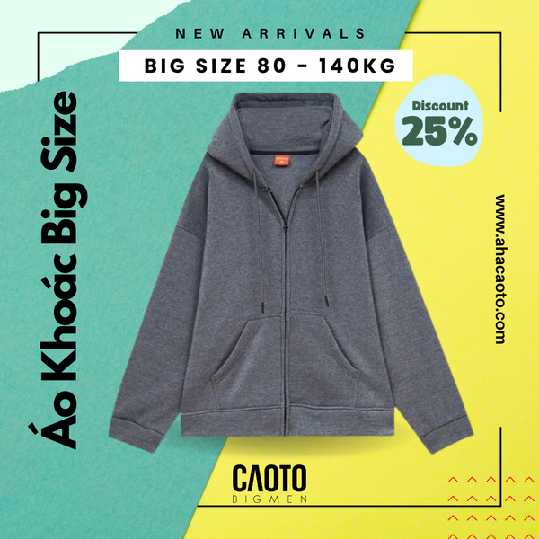  Áo Khoác Dây Kéo Xám Đậm Big Size 80-140KG 
