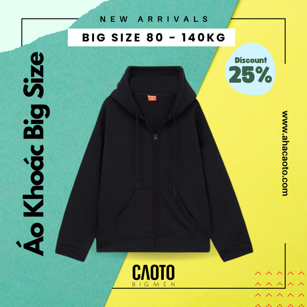  Áo Khoác Dây Kéo Màu Đen Big Size 80-140KG 
