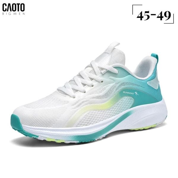Giày thể thao nam big size Run Wave White & Teal phối trắng xanh.
