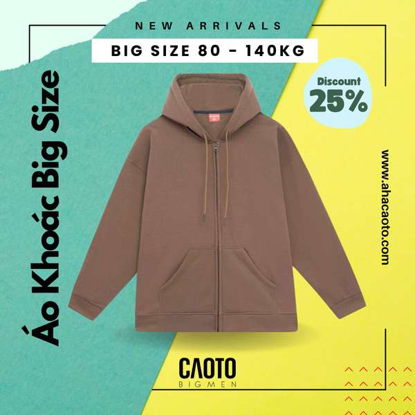  Áo Khoác Dây Kéo Nâu Nhạt Big Size 80-140KG 
