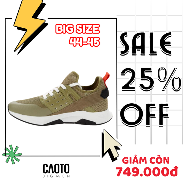  (SALE OFF) Giày Thể Thao Justin Chạy Bộ Màu Khaki Big Size Men 