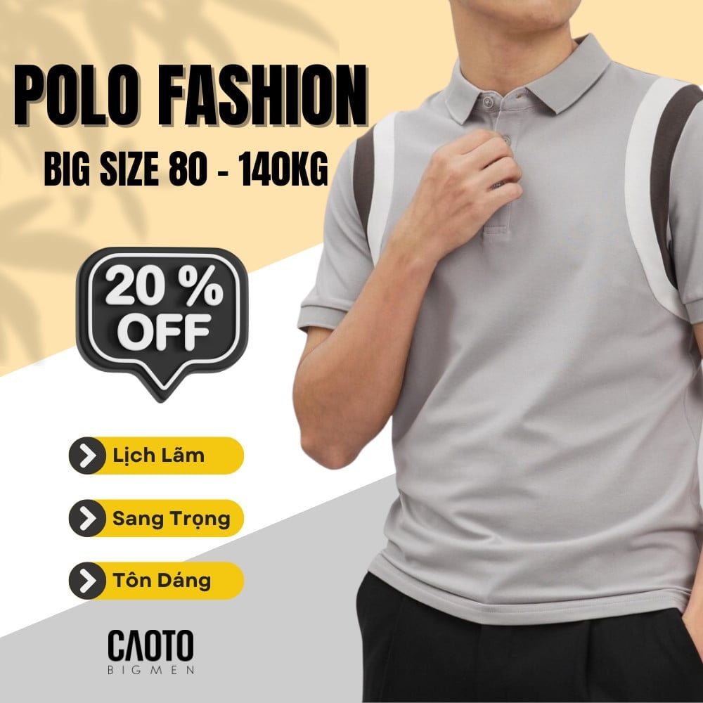  Áo Polo Đường Viền Sang Trọng Màu Xám Big Size 80-140KG 