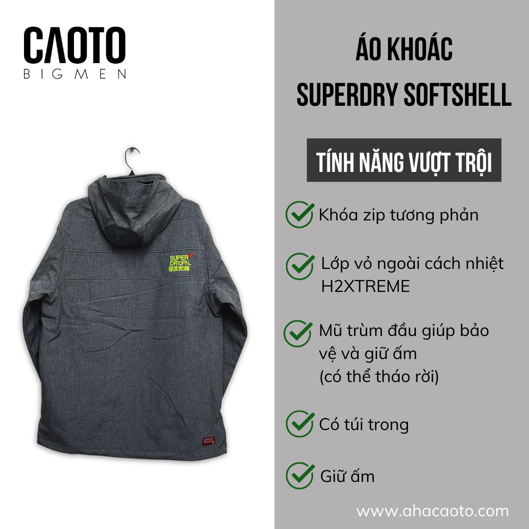  Áo Khoác SuperDry Windtrekker Xám Xước Size Lớn XXXL 