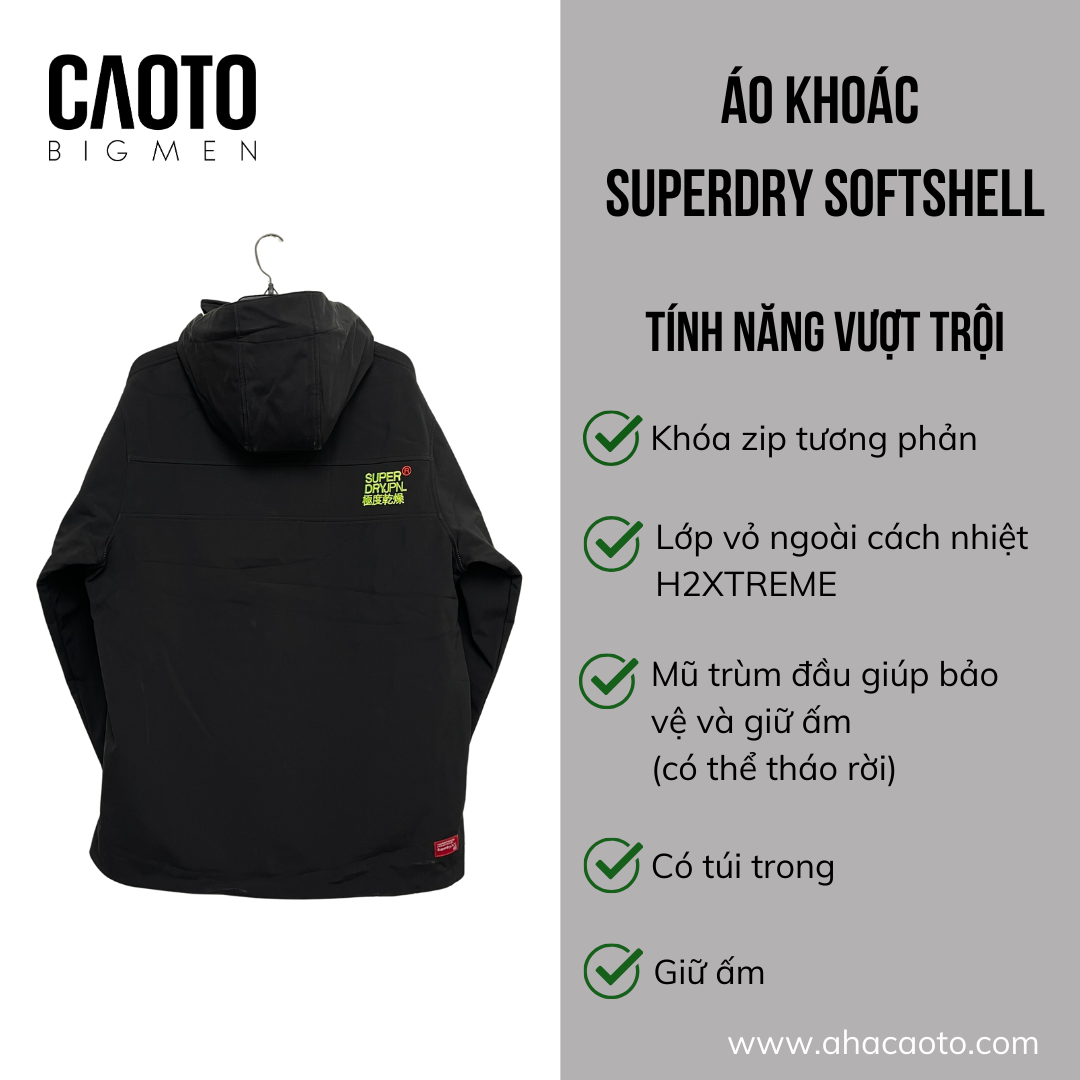  Áo Khoác SuperDry Windtrekker Đen Size Lớn XXXL 