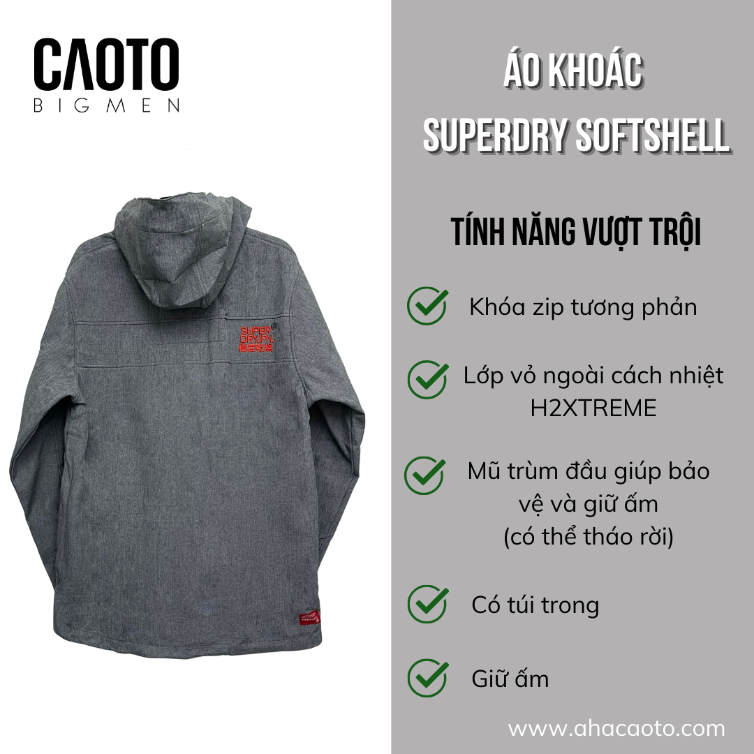  Áo Khoác SuperDry Windtrekker Xám Size Lớn XXXL 