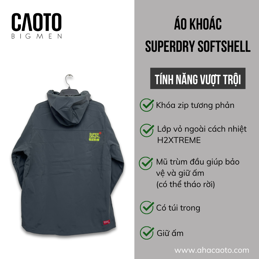  Áo Khoác SuperDry Windtrekker Xám Size Lớn XXXL 