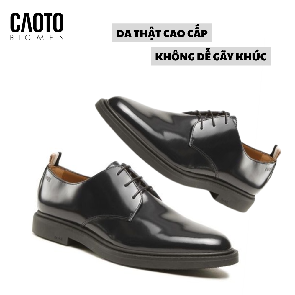  (SALE OFF) Giày Tây Hugo Boss Da Thật Màu Đen Công Sở Big Size 