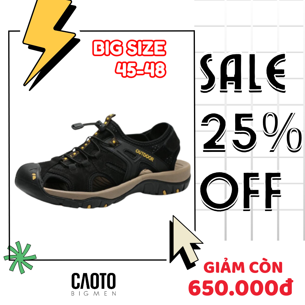  (SALE OFF) Sandal Bít Mũi Outdoor Màu Đen Big Size Men 