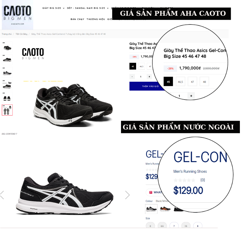  Giày Thể  Thao Asics Gel-Contend 7 chạy bộ trắng đen Big Size 