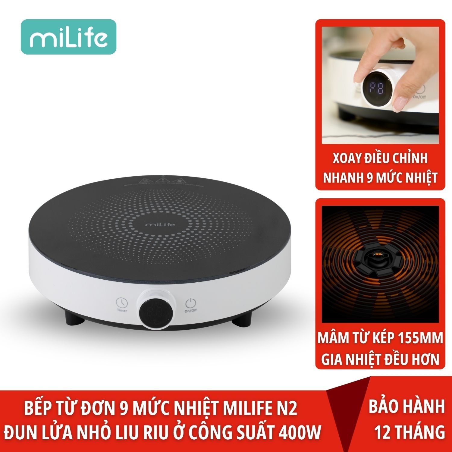 Bếp từ đơn miLife N2 tròn 9 mức nhiệt