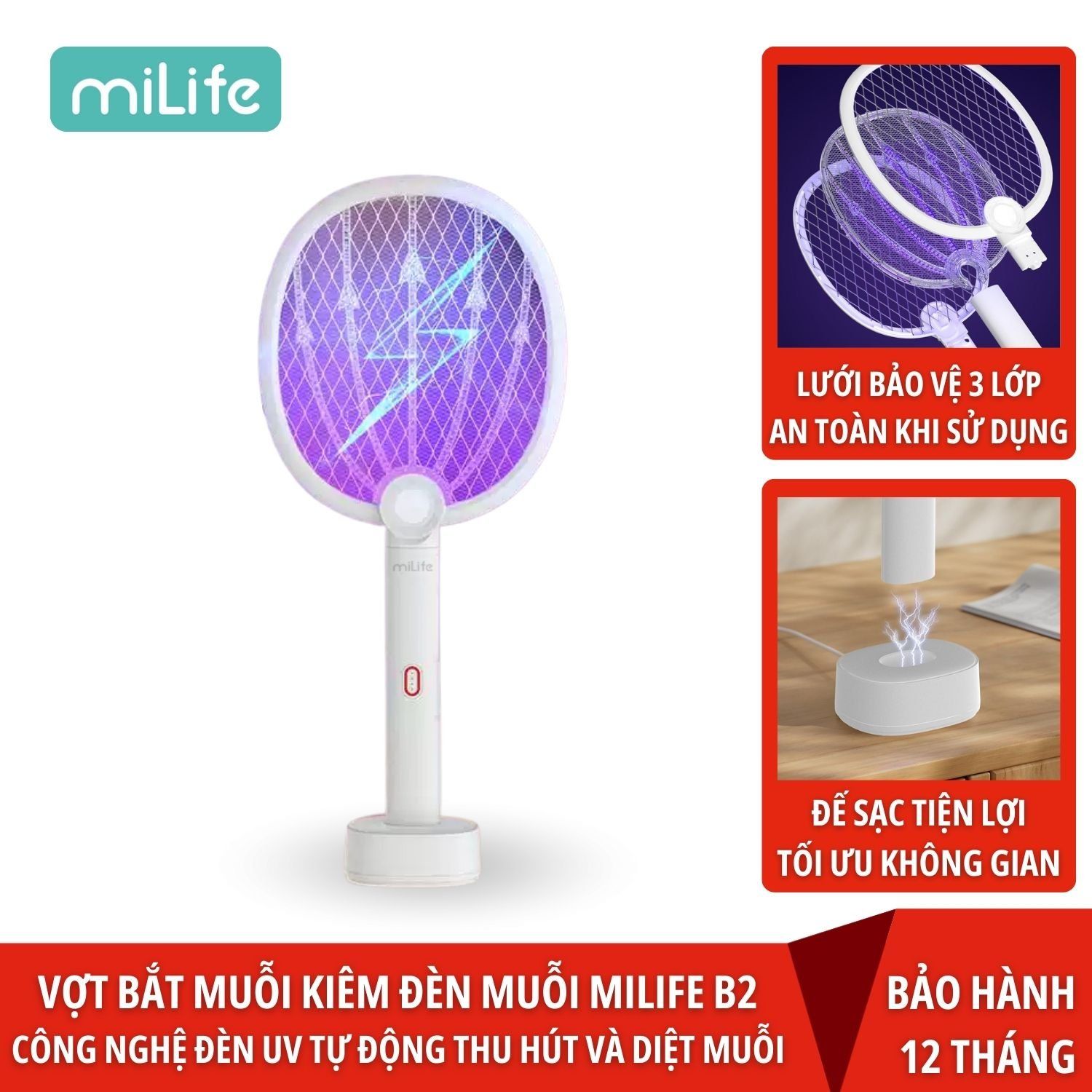 Vợt bắt muỗi kiêm đèn muỗi miLife B2