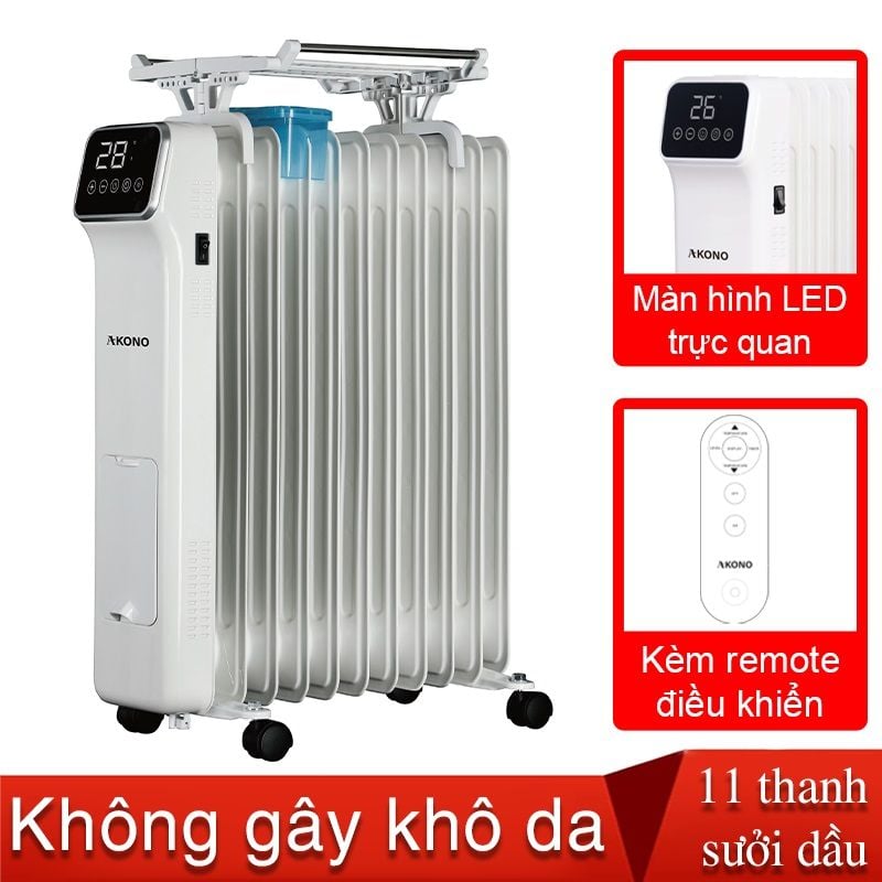 Máy sưởi dầu Akono AK11A không khô da, có điều khiển