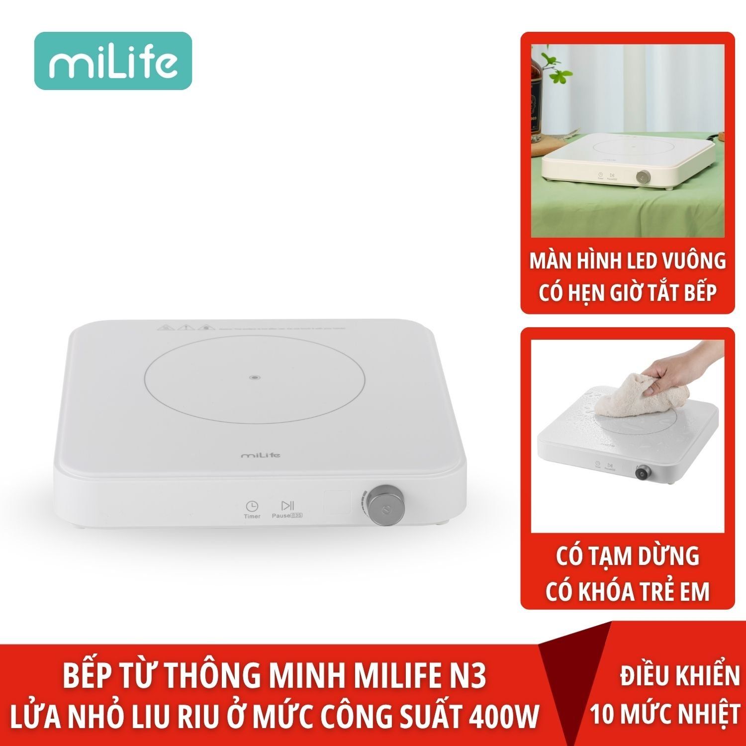 Bếp từ đơn miLife N3 vuông 10 mức nhiệt