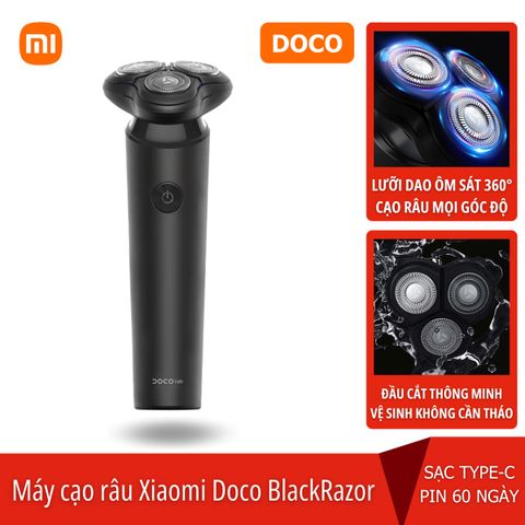  Máy cạo râu Xiaomi Doco BlackRazor 3 lưỡi độc lập 3D Pin 60 ngày 