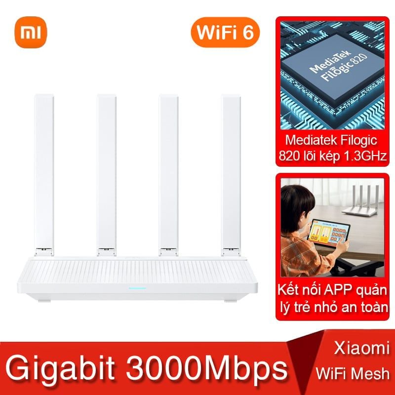 Bộ phát wifi Router Xiaomi AX3000T với hỗ trợ Wi-Fi 6, Mesh