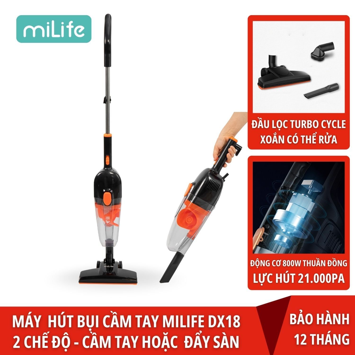 Máy hút bụi cầm tay miLife DX18 800w lực hút 21.000Pa