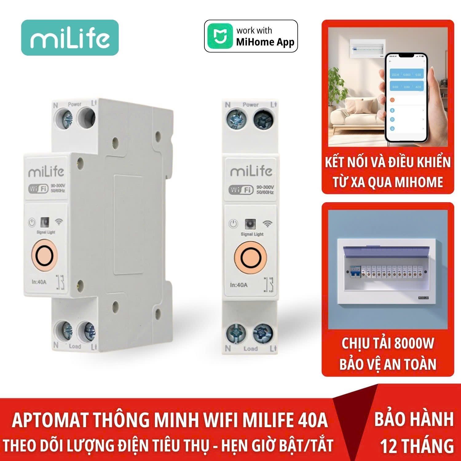 Aptomat CB thông minh Wifi miLife 40A app mihome