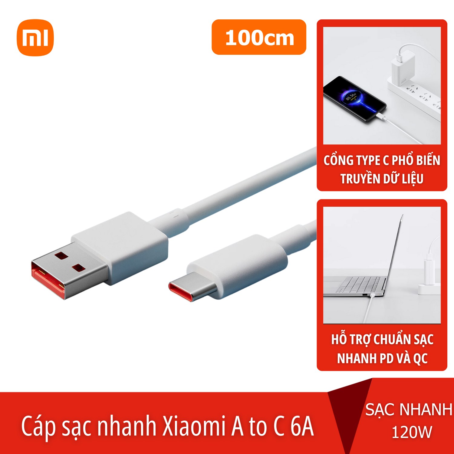 Cáp sạc nhanh Xiaomi 6A Type-A to Type-C 120w