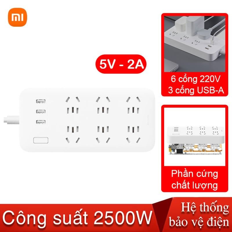 Ổ cắm Xiaomi Mi Power Strip 6 cổng 3 usb CXB6-1QM