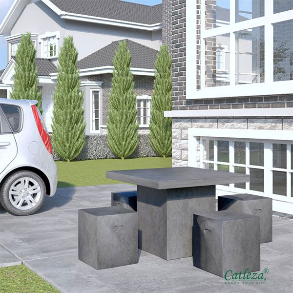 Bộ Bàn fiber vuông chân trụ đôn fiber vuông