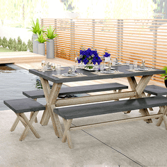 Bàn fiber tự nhiên chữ nhật chân gỗ tràm chữ X