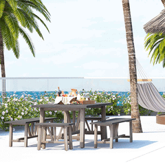 Bàn fiber tự nhiên chữ nhật chân gỗ tràm hình bậc thang