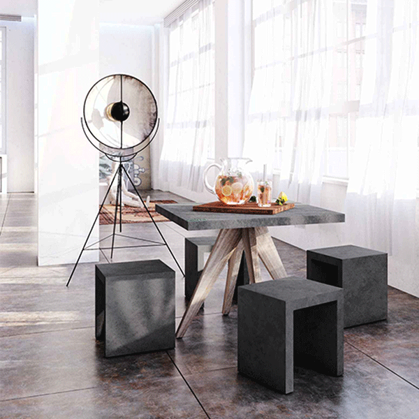 Bộ bàn ghế fiber vuông chân gỗ tràm đôn chữ U