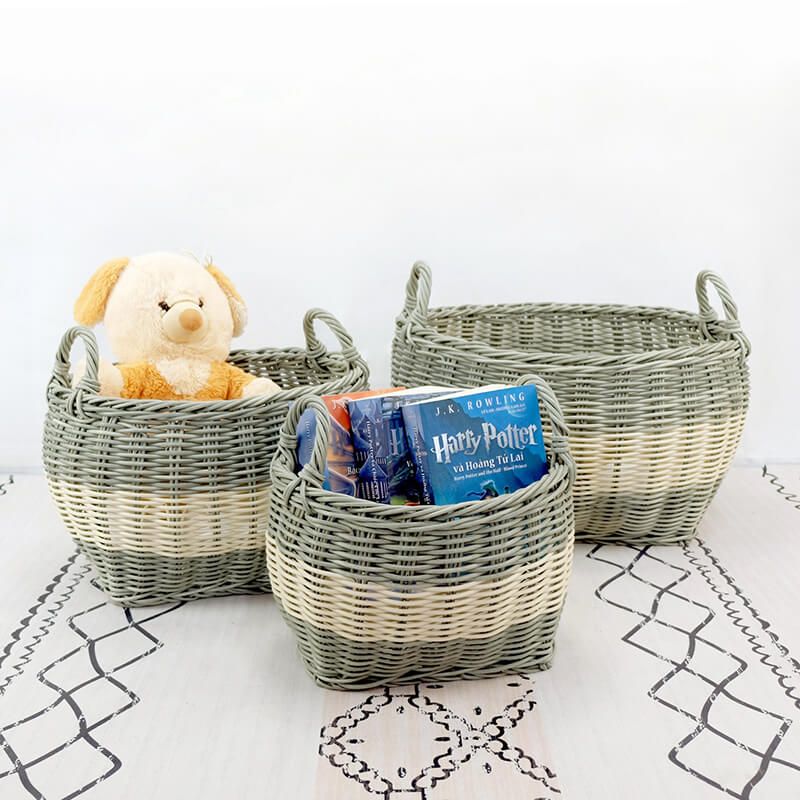 Giỏ nhựa giả mây Catleza (002) - Mix màu trắng xám