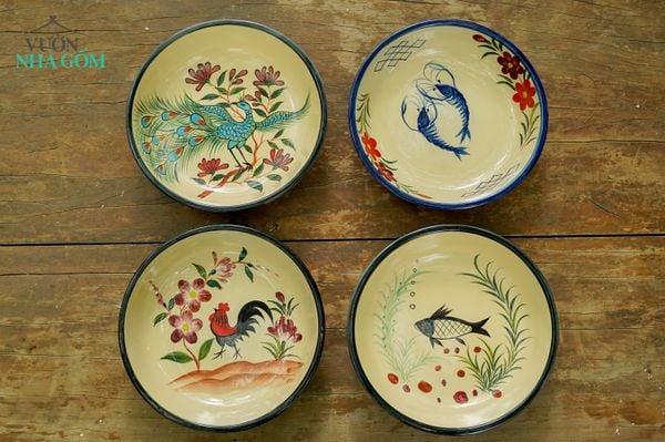  Dĩa hảo được vẽ thủ công theo lối vẽ dân gian trên gốm Lái Thiêu, triện Thủ Biên- 1007c3g150 