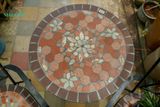  Bàn tròn gạch cam viền nâu, gốm Mosaic, R60cm- 08240t60122 