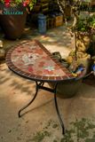  Bàn bán nguyệt gạch cam viền nâu, gốm Mosaic, R45xD90cm- 0824b1n122 
