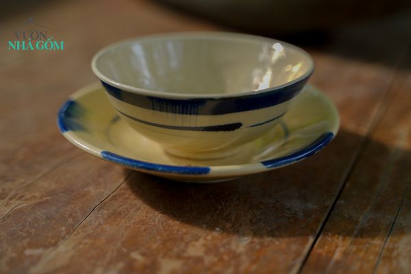  Chén cơm viền xanh, chén bát Lái Thiêu, C5 x R11 cm- 0708c3m032 