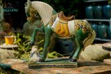 Ngựa gốm mỹ nghệ Nam bộ chạm khắc thủ công, men xanh đồng, H50 cm 