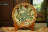  Dĩa mỹ nghệ khắc đề tài Lý Ngư Vọng Nguyệt - Cá chép trông trăng -  Nền trắng - Rộng 36cm - SP001939 