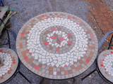  Mosaic hiện đại, bộ bàn ghế ghép gốm họa tiết trắng nâu điểm cam, D60cm- SP002273 