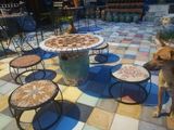  Mosaic cổ điển, bàn ghép gốm tròn, họa tiết bông sáng, R60cm- SP000610 