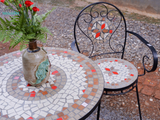  Mosaic hiện đại, bộ bàn ghế ghép gốm họa tiết trắng nâu điểm cam, D60cm- SP002273 