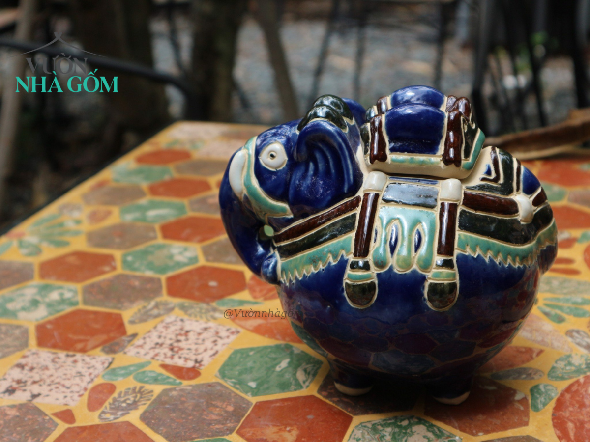  Voi kẹo mập ú tròn xinh, xanh dương đậm, gốm mỹ nghệ Nam bộ, C19 x D21 cm-0101vk4032 