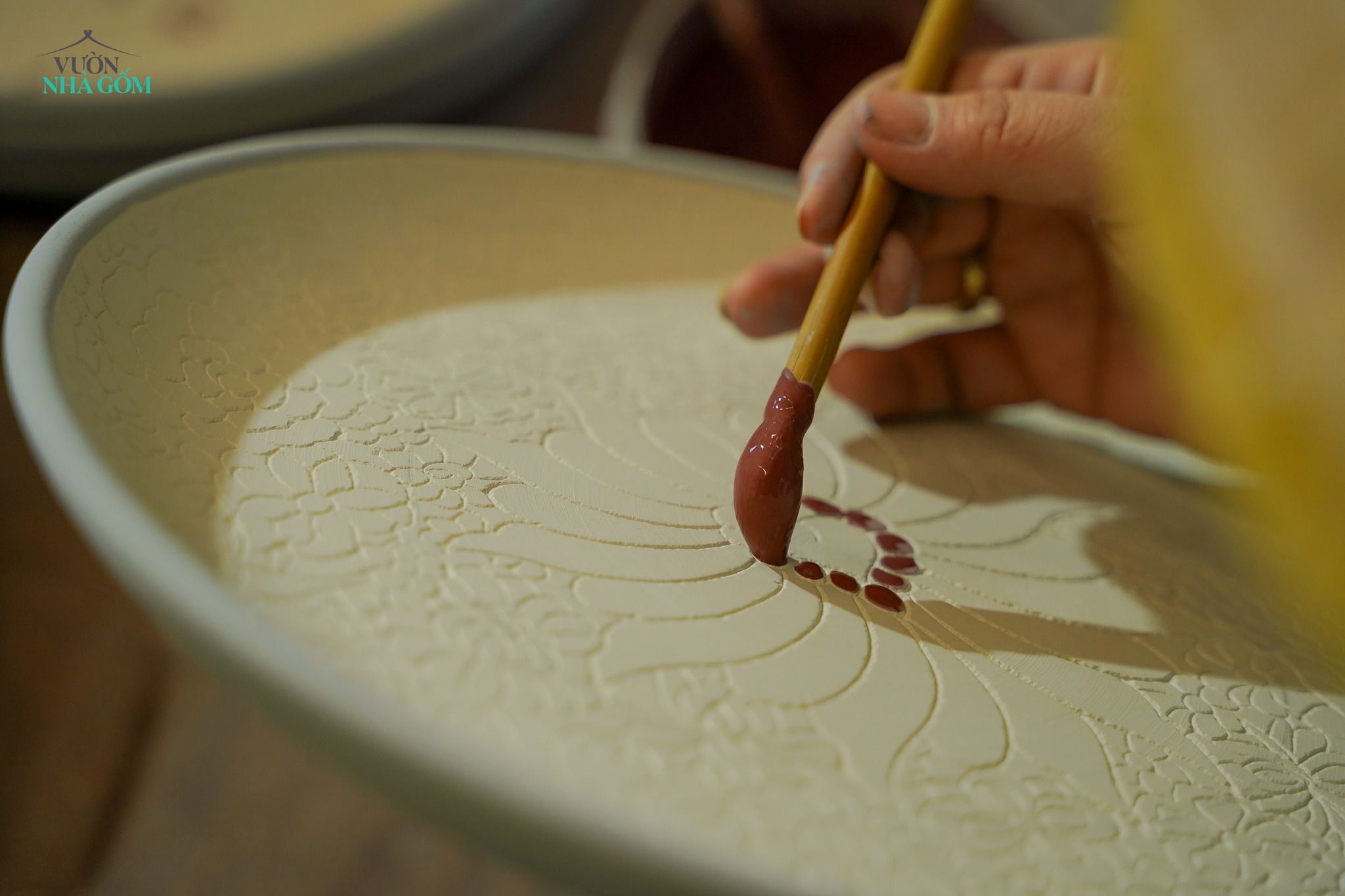  Quà tặng Tết - Bộ Dĩa và Hủ Gốm thủ công khắc Bách Hoa phú quý, quà tặng như ý - SP002161 