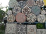  Mosaic cổ điển, bàn ghép gốm tròn, họa tiết bông sáng, R60cm- SP000610 